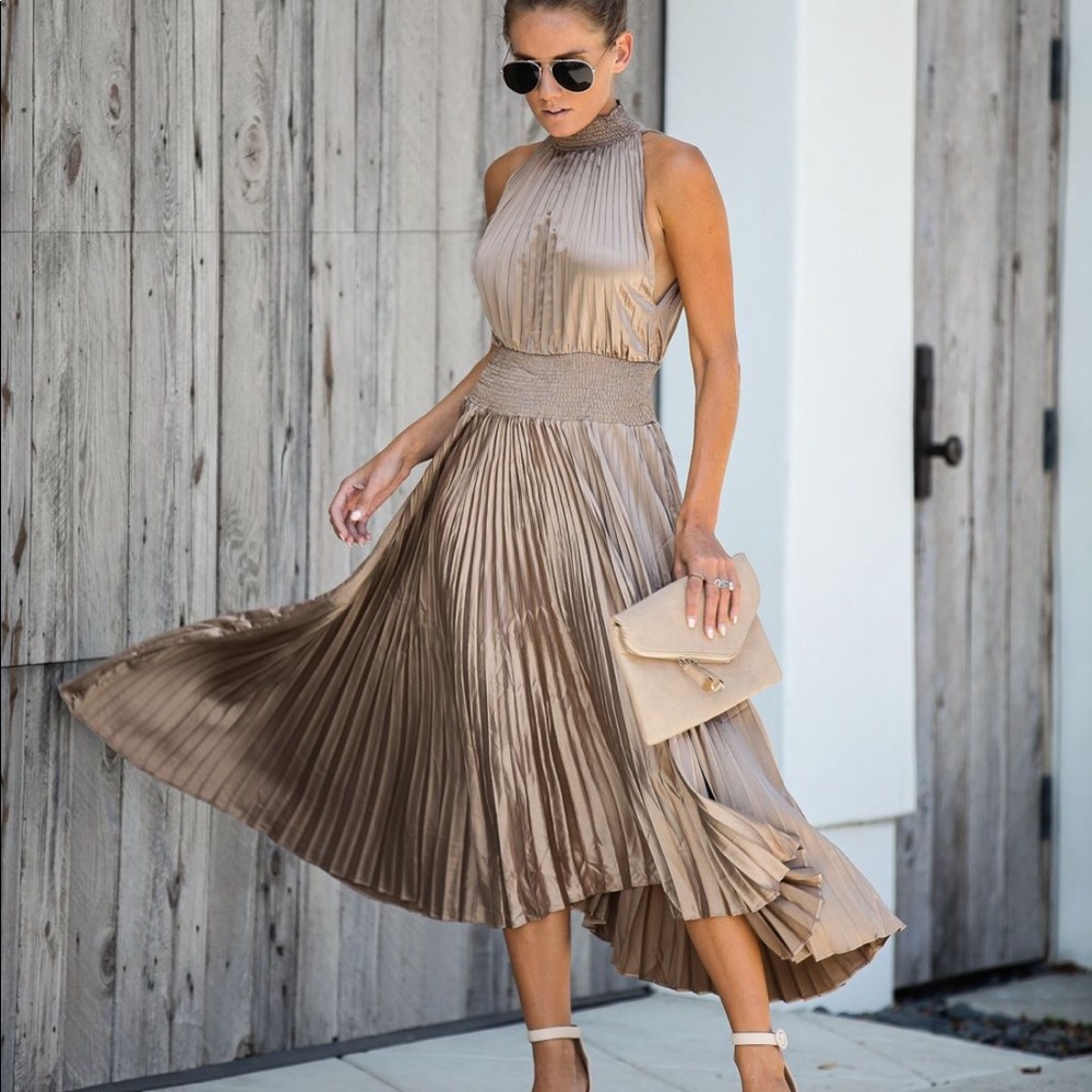 Vici Dolls Gold pleated halter dress size small